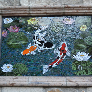 Mosaic Koi Fish w/ Shadow and Lily Pads for Swimming Pool or Wall Free Shipping 
