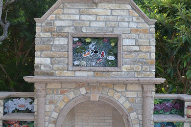 Koi and Flower Fireplace Mosaics