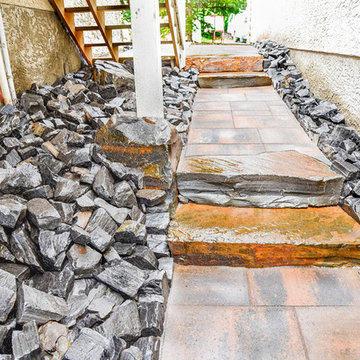 Kootenay Brownstone Steps in Paving Stone Walkway