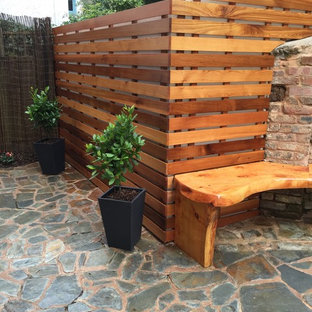 Esempio di un piccolo patio o portico minimalista in cortile con pavimentazioni in pietra naturale e nessuna copertura