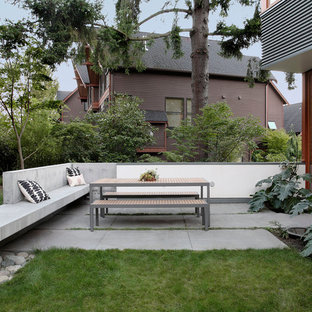 Immagine di un patio o portico minimal di medie dimensioni e dietro casa con nessuna copertura e pavimentazioni in cemento