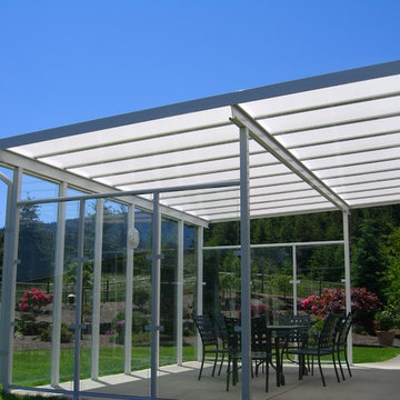 Large Shed Style Patio Cover w/ Glass Wind Walls on the Farm