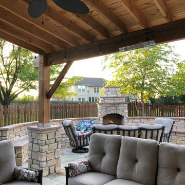 Large Stone Fireplace and Patio