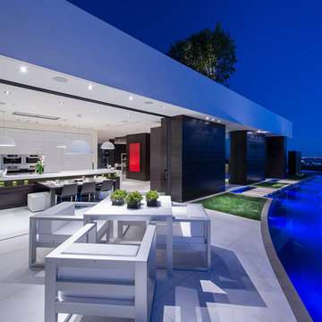 Laurel Way Beverly Hills luxury home indoor outdoor modern kitchen & poolside di