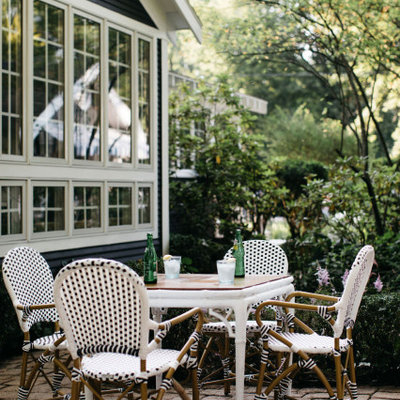 Patio - coastal brick patio idea in Denver with no cover
