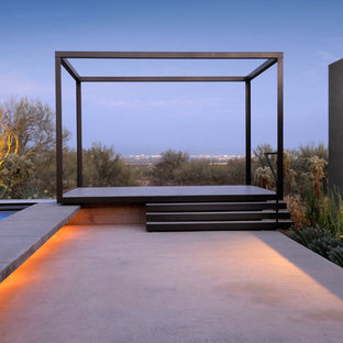 Ispirazione per un patio o portico contemporaneo con lastre di cemento