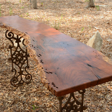 Live edge mesquite entry table with wrought iron legs from Egypt