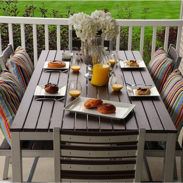 Loft Outdoor Dining Set - Gloss Silver Aluminum w/ Venetian Cocoa Premium HDPE