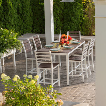 Loft Outdoor Dining Set - Textured White Aluminum w/ Venetian Cocoa Premium HDPE
