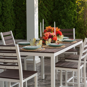 Loft Outdoor Dining Set - Textured White Aluminum w/ Venetian Cocoa Premium HDPE
