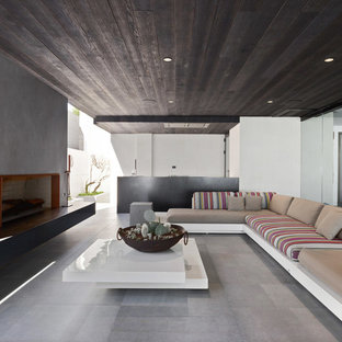 Contemporary patio in Perth with tile, a roof extension and with fireplace.