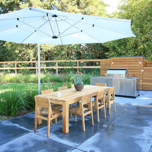Ispirazione per un grande patio o portico minimal dietro casa con pavimentazioni in cemento