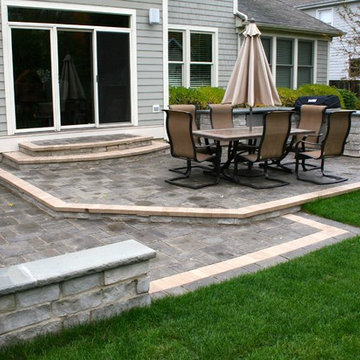Modern Brick Paver Patio w/ Built-In Kitchen and Seatwall