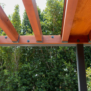 Ispirazione per un patio o portico minimalista di medie dimensioni con una pergola