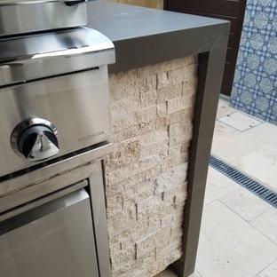 Inspiration for a large modern backyard patio kitchen remodel in Orange County
