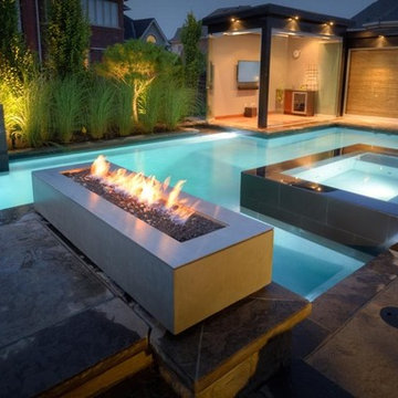 Modern Patio Design with Rectangular Outdoor Fireplace from Stardust Modern Desi