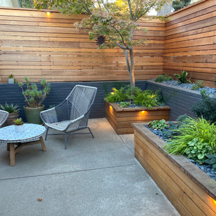 Foto di un piccolo patio o portico moderno davanti casa con lastre di cemento