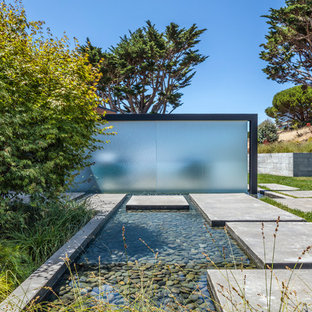 Idee per un patio o portico design di medie dimensioni e davanti casa con fontane e pavimentazioni in cemento