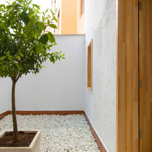 Idee per un piccolo patio o portico scandinavo dietro casa con ghiaia