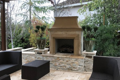 natural stone and heated overhead patio