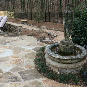 Natural Stone Patio with Statue