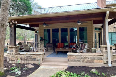 Patio kitchen - mid-sized rustic backyard patio kitchen idea in Houston