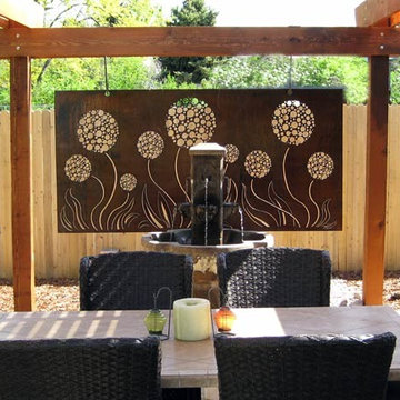 Outdoor Allium steel art panel with natural rust patina