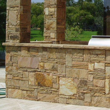 Outdoor barbecue stone masonry