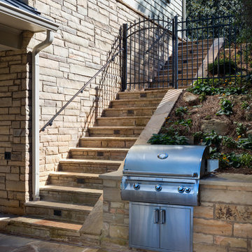 Outdoor Built-In Grill & Stacked Stone Staircase