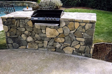 Пример оригинального дизайна: двор на заднем дворе с покрытием из каменной брусчатки