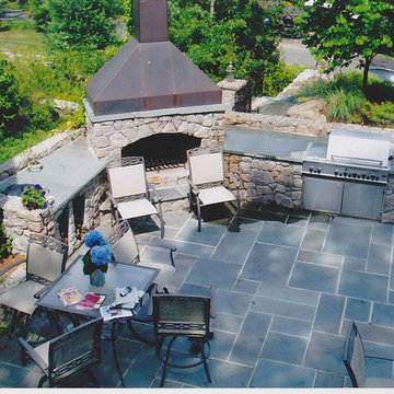Outdoor fireplace stone patio