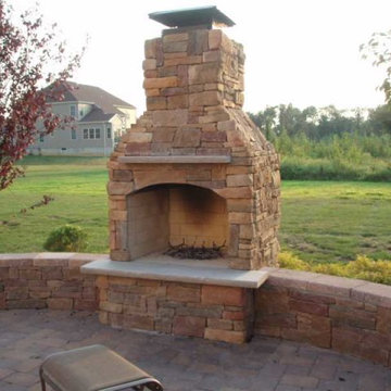 Outdoor Fireplace with Custom Brick Design Elements in New Jersey