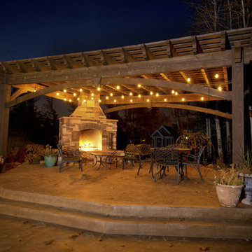 Outdoor Fireplaces with Timber Frame Shade Shelter