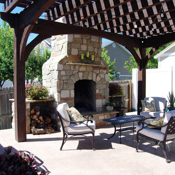 Outdoor Fireplaces with Timber Frame Shade Structures