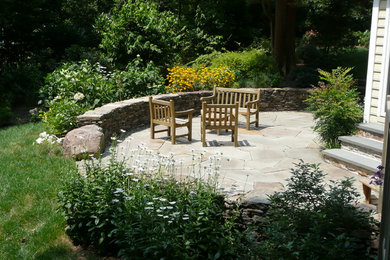 Inspiration for a rustic backyard stone patio remodel in Baltimore