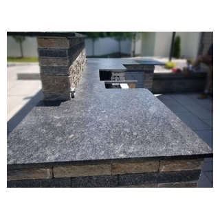 Outdoor Kitchen in Steel Grey Granite - Leathered Finish - Transitional -  Patio - Boston - by Legacy Stone, Inc. | Houzz