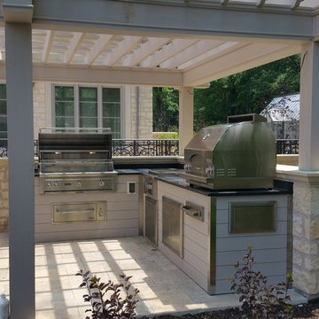Outdoor kitchen with painted wood finish