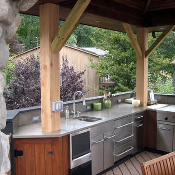 Outdoor L-Shape Gray Concrete Kitchen Countertops