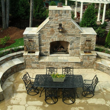 Outdoor Living - Homearama Stone Fireplace & Seating Walls