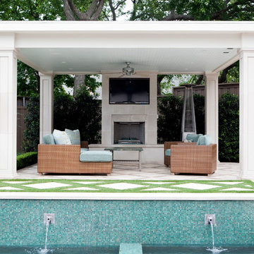 Outdoor Living Room with Squared Cast Stone Columns
