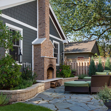 Outdoor Living Space With Patio Fireplace and Landscaping