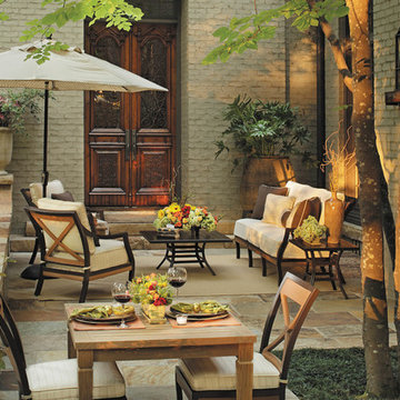 Outdoor lounge chairs with patio dining set