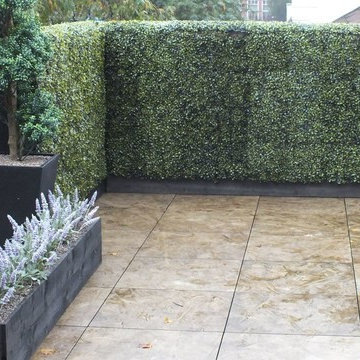 Outdoor Patio Privacy | Tile Terrace with Fence | Artificial Hedge Panels
