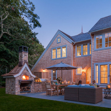 Outdoor Patio with Stone Pizza Oven - Wychmere Rise - Custom Home on Cape Cod, M
