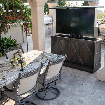 Outdoor TV lift cabinet furniture to protect & watch TV everywhere in Backyard