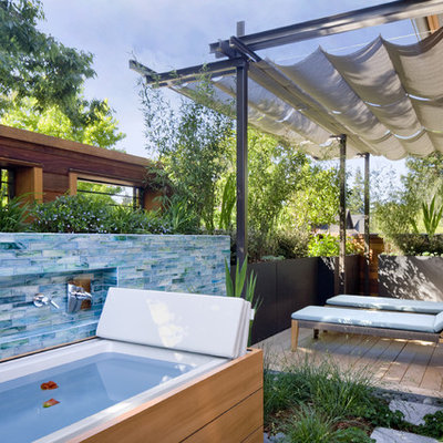 Trendy outdoor patio shower photo in San Francisco with decking