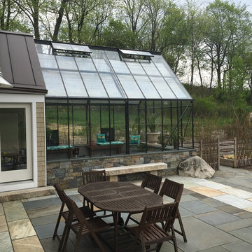 Patio and greenhouse with indoor pool