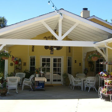 Covered Patio Exposed Beams Gable Roof Ideas Photos Houzz - Plans For Gable Roof Patio Cover