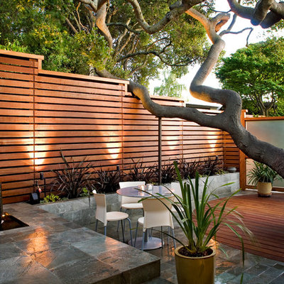 Example of a trendy courtyard stone patio design in San Francisco with no cover