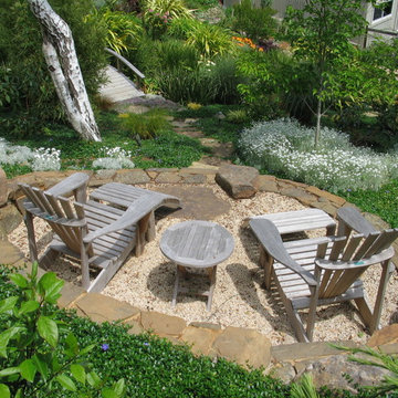 patio seating with view of garden and house